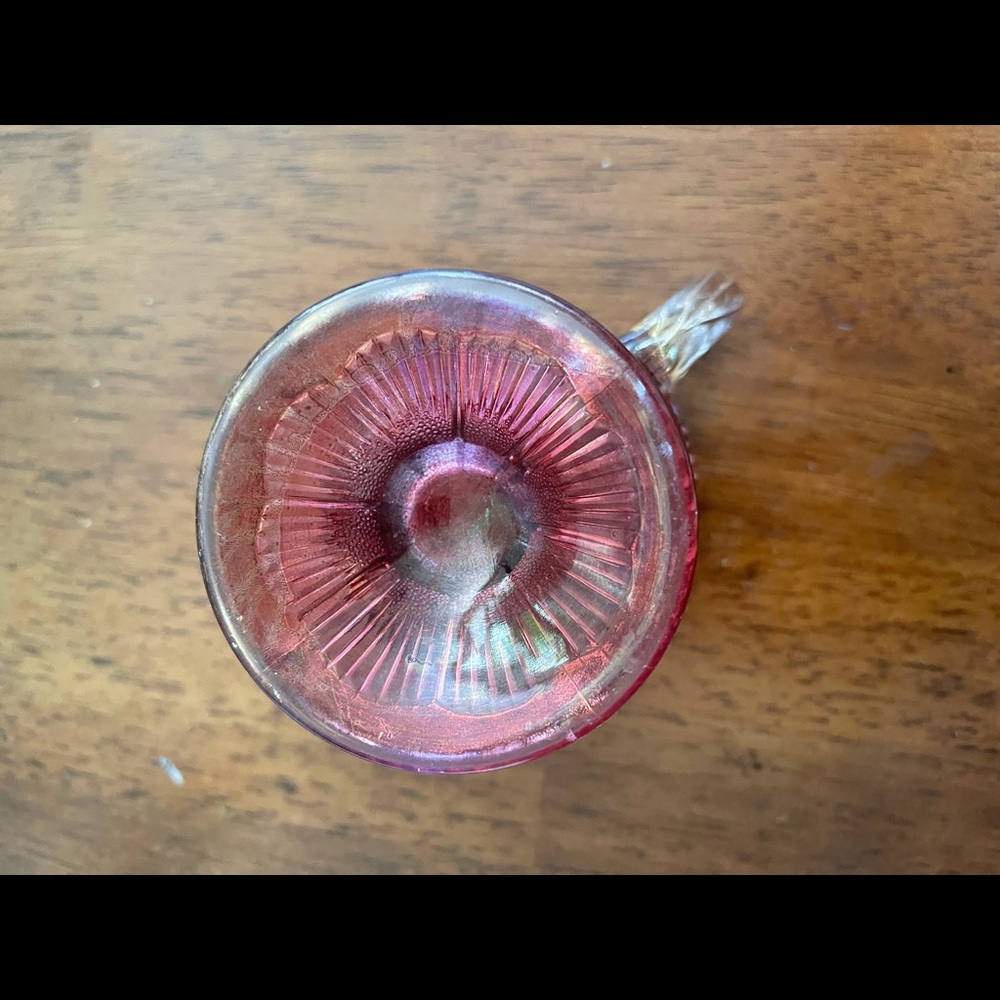 Pink Carnival antique glass handled cranberry dish - Picture 4 of 4